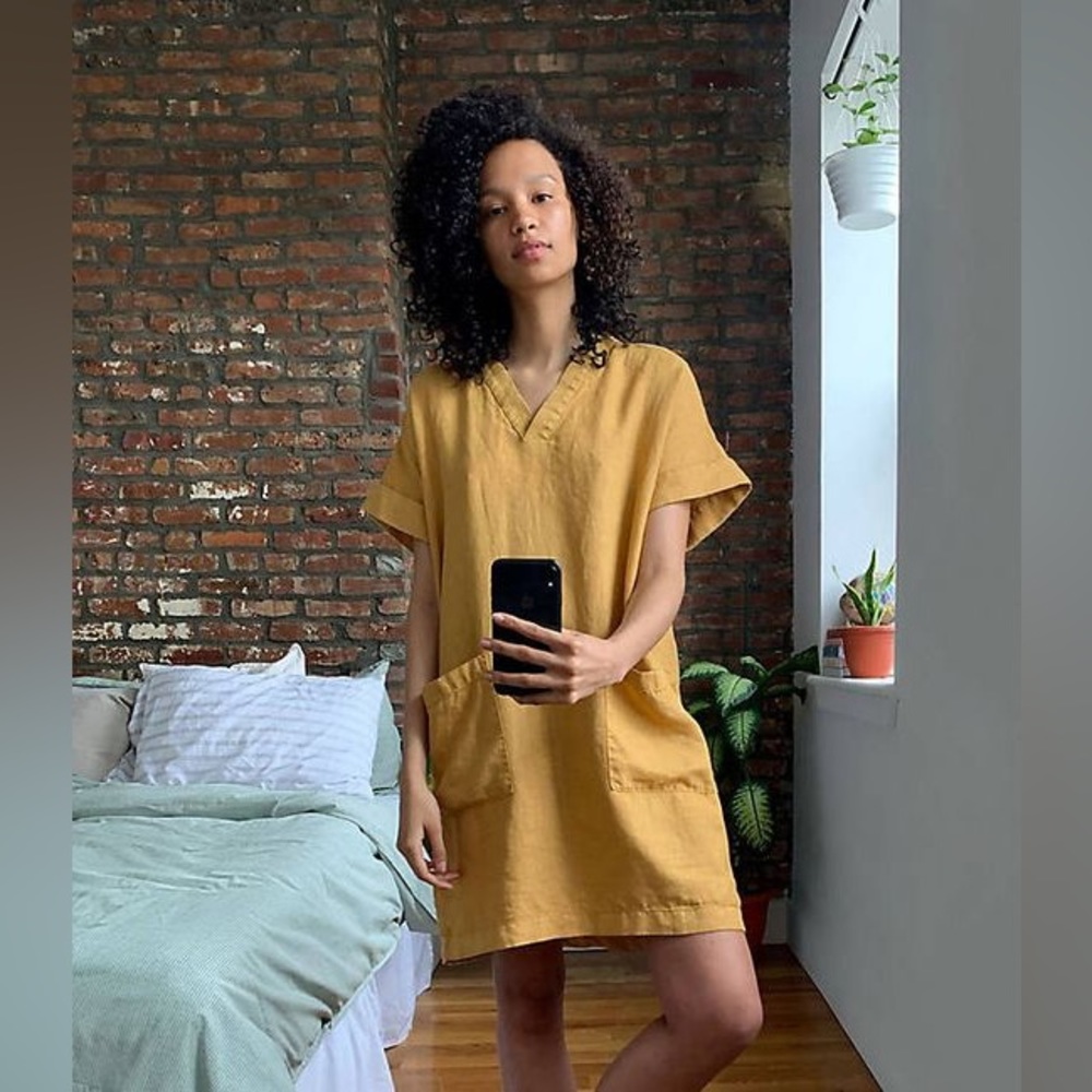 Lou & Grey Linen Pocket Tunic Dress, Honey Mustard, Small